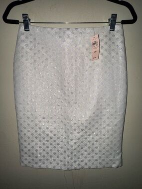 Ann Taylor Ivory Dot-Textured Pencil Skirt